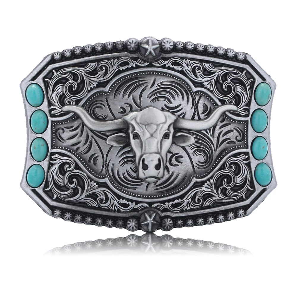 4604 Turquoise Belt Buckle Western Cowboy Rodeo Longhorn Belt Buckle